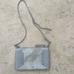 KOOBA Grey Leather Snakeskin Pattern Grommet Detail Crossbody Purse